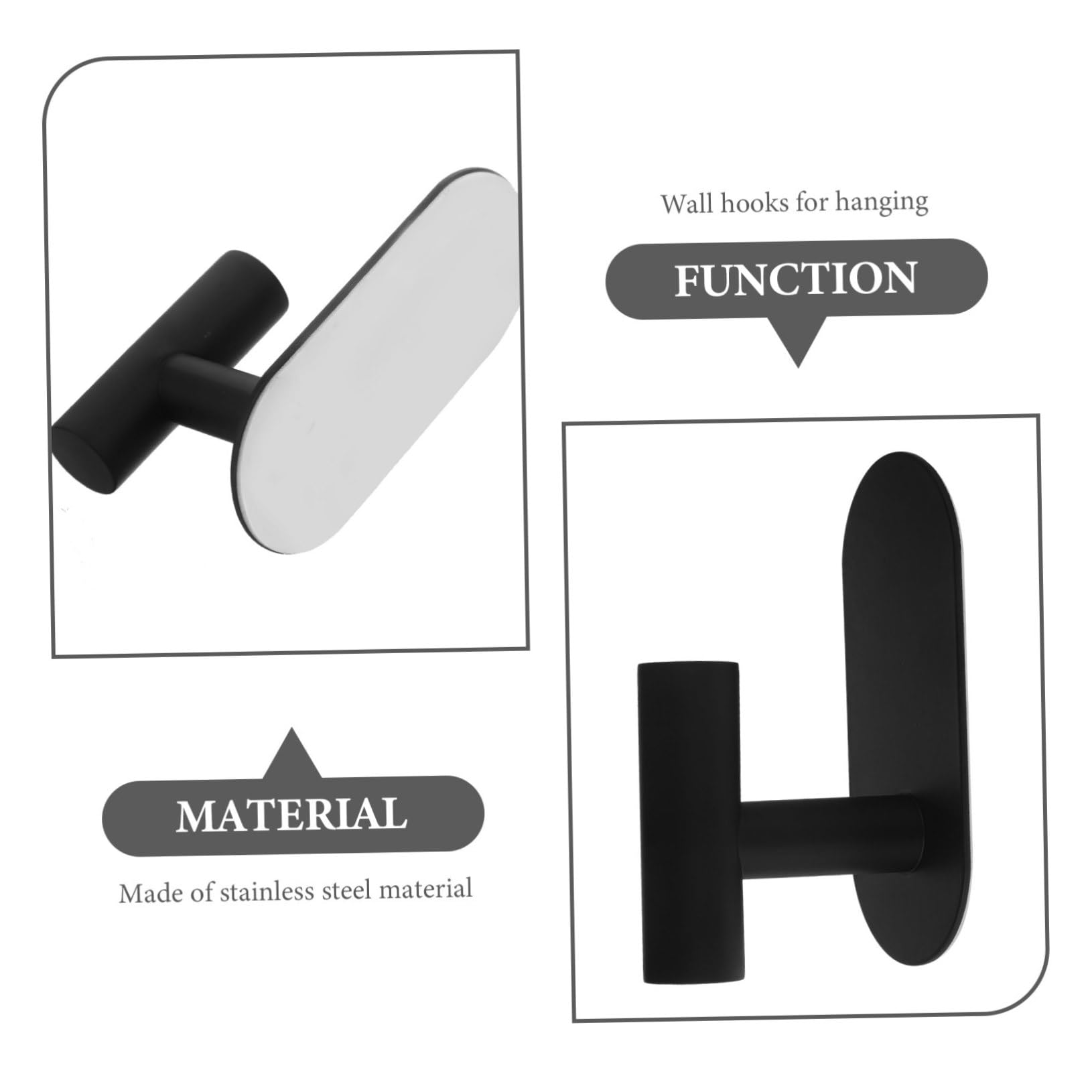 NUOBESTY 3 Set Gancio Adesivo in Acciaio Inossidabile Ganci Per Muro Gancio Per Asciugamani Da Doccia A Forma Di Portasalviette Per Bagni Gancio in Metallo Black 2 Pezzi*3