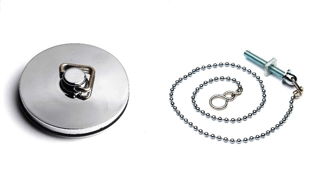 Merriway Chrome Plated Bh03916 45Mm 1.3/4 Inch Metal Bath Basin Shower Plug Stopper With 450Mm 18-Inch Polished Chrome Ball Chain And Stay