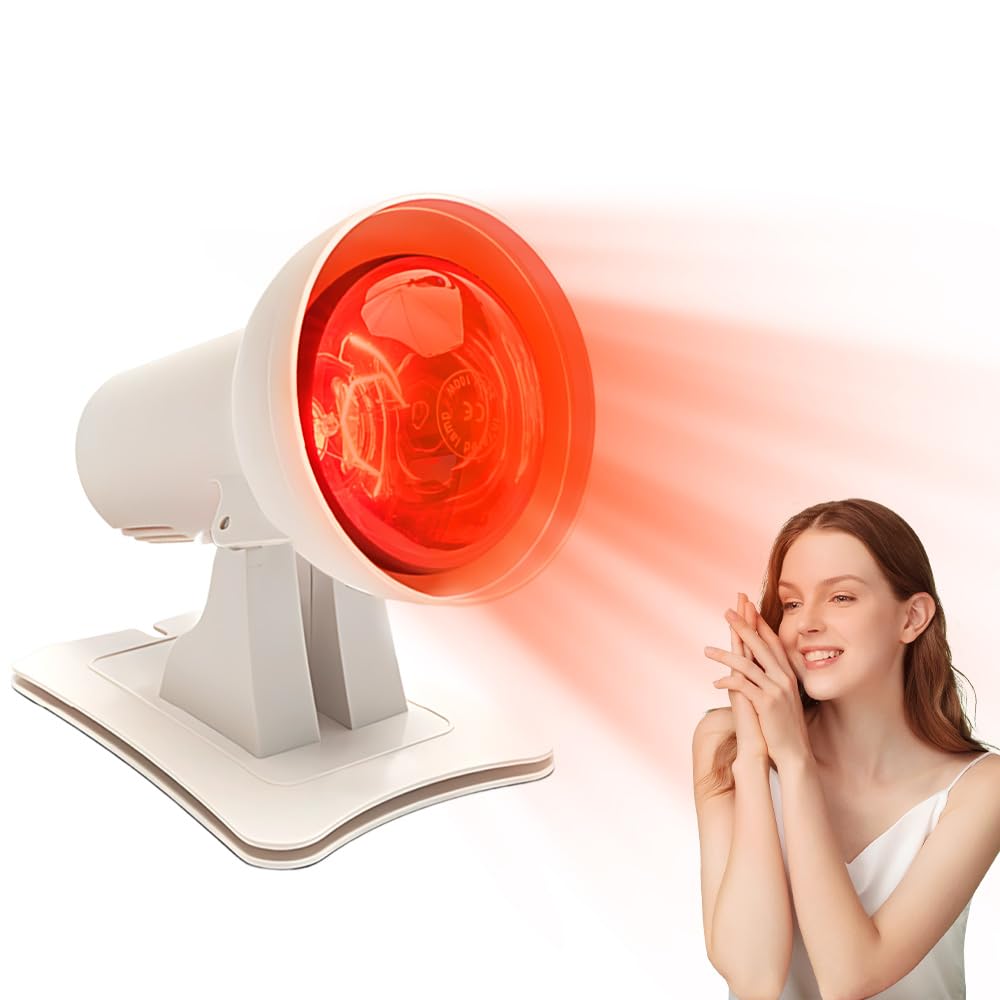 Rotlichtlampe, 150W Infrarotlampe, Rotlichtlampe Wärmelampe mit 4 Wärmestufen und 3 Zeitoptionen, Einstellbarer Winkel Rotlichtlampes Therapie, Infrarot Wärmelampe für Zuhause