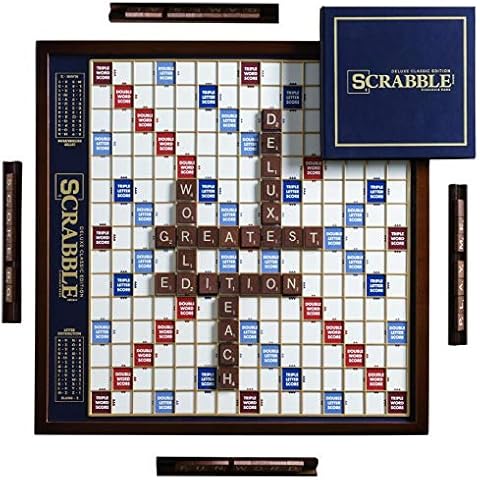 WS Scrabble Deluxe Edition with Rotating Wooden Board Cover