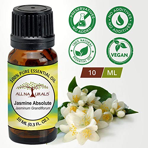 Image of All Naturals Jasmine Absolute Essential Oil (Kerala) 100% Pure, Lasting Sweet Aroma for Natural Perfumes, Massage Oils, Attars, DIY Skincare & Diffusers - 10 mL | n-Hexane Extracted, Alcohol-free