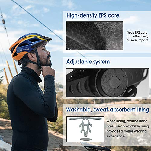 Victgoal Adults Bike Helmet for Men Women Detachable Magnetic Goggle Visor Bicycle Helmet with LED Rear Light Cycling Road Mountain Cycle Helmet (Blue Orange-V) - Image 3