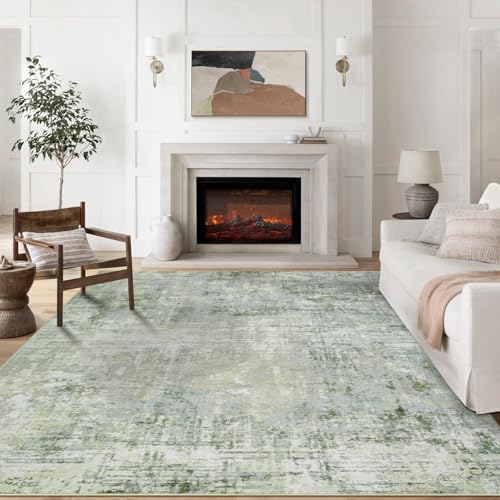 Image of 8x10 Area Rugs for Living Room Rug Washable: Modern Large Rug for Dining Room Bedroom Carpet Non Slip 8 by 10 Indoor Abstract Nursery Home Office Green