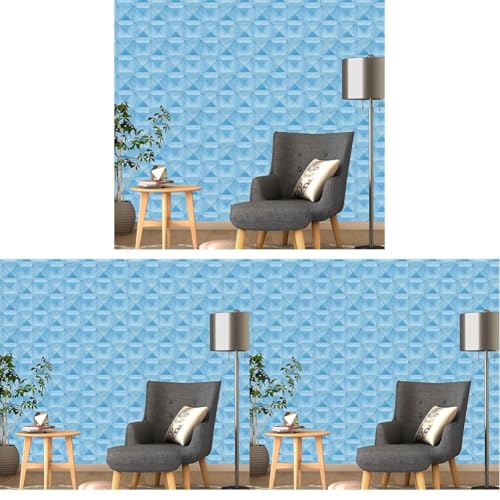 Image of Asian Paints EzyCR8 Textured Geometric Pyramids-Blue Self Adhesive Wallpaper (45x300cm) DIY Wall Decor Water-Resistant Multi Surface Application for Living Room, Puja Room, Kids Room