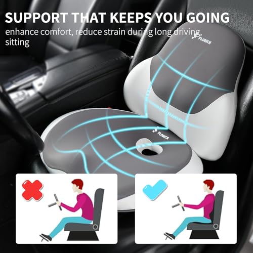 Image of FLORICH Seat Cushion Lumbar Support Pillow for Office Chair, Car Lower Back Support, Ergonomic Desk Chair Pillow for Butt and Back Support of Memory Foam Seat Pad(Grey)