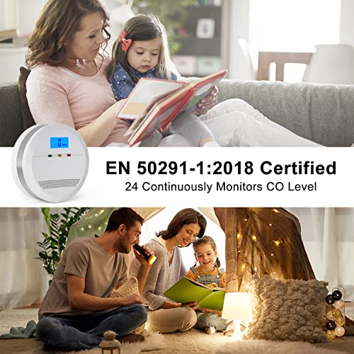 CO Melder EN 50291 Zertifiziert Kohlenmonoxid Melder, Kohlenmonoxid Warnmelder mit LCD Anzeige, CO Warnmelder mit Akkurater Sensor, Lauter 85 Db Alarm, Prüftaste, Batteriebetrieb, 2 Stück - Image 3