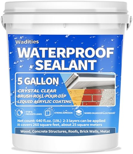 Liquid Waterproof Sealant Clear - 5 Gallon, Wadities Wall Bathroom Roof Water-Based Waterproof Coating, Invisible Repairing Leak Patch & Seal Liquid Rubber Sealant for Indoor and Outdoor