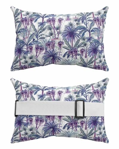 Anzona Pack of 2 Teal Purple Palm Trees Lumbar Pillow Covers, Outdoor Waterproof Throw Pillow Covers Set, Summer Botanical Tropical Leaves Decorative Cushion Case for Patio Beach, 12x20 Inch