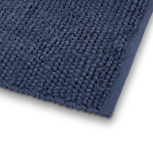 Image of haus & kinder Door Mat Cotton Chenille 1700 GSM | Ultra Soft Absorbent Anti Skid Bath Mat for Bathroom, Entrance & Kitchen | Thick Floor Mat | Dark Blue | 45 x 70 cm