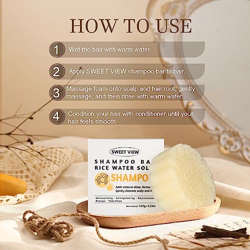SWEET VIEW Shampoo Bar, Rice Water Shampoo Bars for Hair Growth & Strengthening, Vegan Hair Darkening Solid Shampoo 120g - Image 6