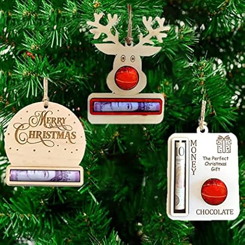 3PCS Christmas Money Cash Gift, Handmade Wooden Money Card Hanging Decoration, Funny Christmas Money Holder, Personalized Creative Cash Gift Cards, Christmas Wood Ornaments for Crafts Xmas Decorations Cover