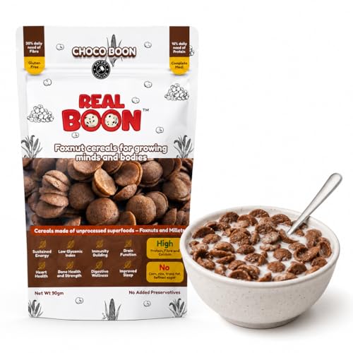 Image of Real Boon Makhana Millet Choco Cereals | High Protein, Gluten Free, Low GI, Vegan & Fiber Rich | Healthy Breakfast for Kids & Adults | Chocolate Flavor | Pack of 2