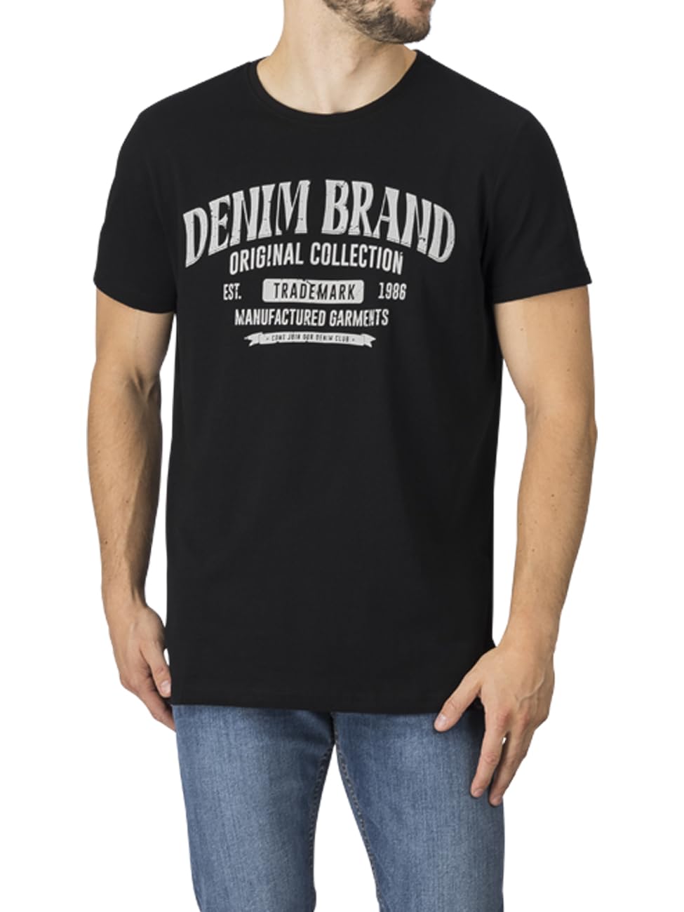 DENIMFY DFNuri - Maglietta da uomo in cotone, vestibilità normale, confezione da 4 pezzi, scollo rotondo, a maniche corte, estive, con logo stampato nero, bianco, blu, verde, rosso, grigio, S, M, L