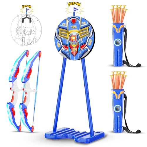 DX DA XIN Tir a l Arc Enfants Jouet 2 Pack - Cible de Rétroaction Debout Arc et Flèche avec LED Lumières 20 FlèChes 2 Cuisiniers Intérieur Extérieur...