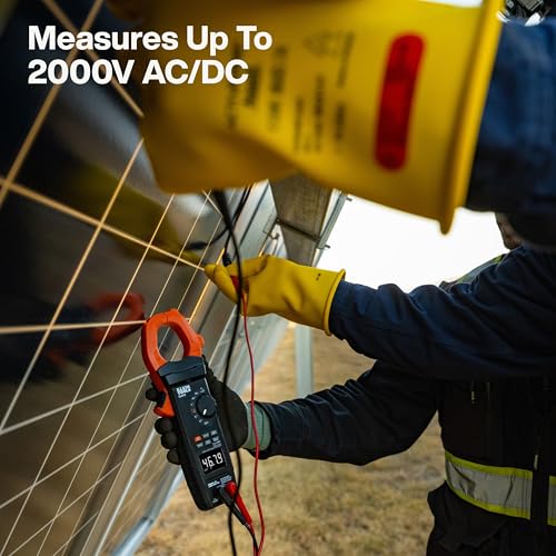 Image of Klein Tools CL910 2000V 2000A AC /DC Auto-Ranging Digital Clamp Meter with TRMS, Worklight, Backlit Display, Solar Panel Wind Turbine High Voltage Testing