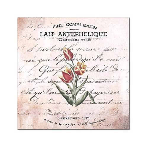 Plaque en bois vintage tulipe française 30x30 cm décor mural de salon