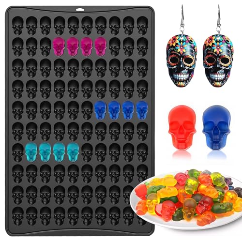 Mini Skull Molds Silicone, 100 Cavity Halloween Skull Chocolate Candy Mold Silicone Mini Gummy Molds Skeleton For Ice Cubes, Biscuits, Cookies, Jelly, Cupcake Decorations, Pet Treats