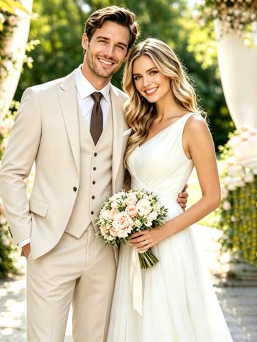 Image of Wangyue Mens Suit 3 Piece Slim Fit Suits for Men Formal Business Wedding Groom Prom Tuxedo Dinner Party