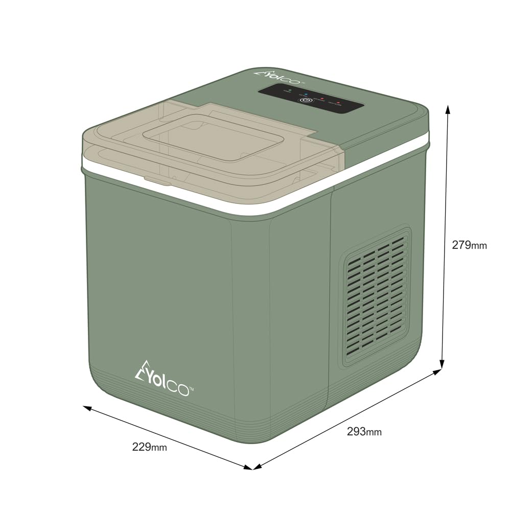 Yolco ICM1 kostkarka do lodu Pistachio, kompaktowa konstrukcja, 10 kg w ciągu 24 godzin, kostkarka do lodu 12-24 V do kampera