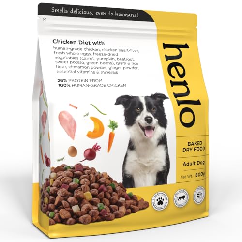 Henlo Baked Dry Dog Food for Adult Dogs | 800G | 100% Human-Grade Ingredients | High-Protein Nutritionally Balanced Healthy Dog Food | Chicken Flavor | No Fillers or Additives
