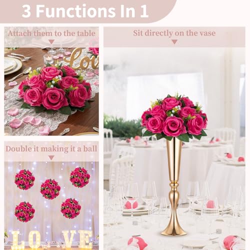 Image of NUPTIO Flower Ball for Table Centerpieces: Hot Pink Artificial Rose