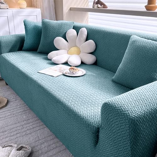 Image of Cortina Velvet Sofa Cover with Tassels | Sofa Couch Protector | Machine Washable Sofa Topper (Green, Four Seater)