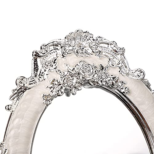Juxyes Small Tabletop Dressing Mirror Vintage Metal Desktop Mirror With Stand, Antique Embossed Roses Countertop Makeup Mirror Retro Oval Cosmetic Decorative Mirrors For Table Centerpieces #TOP2