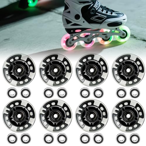 PORFOYO Inline Skate Rollen, 8 Stück Leuchtend Rollschuhe Räder 72mm, Inline Skate Teile Räder mit Kugellagern, Universal PU Rollen für Alle Arten von Rollschuhen (72MM)
