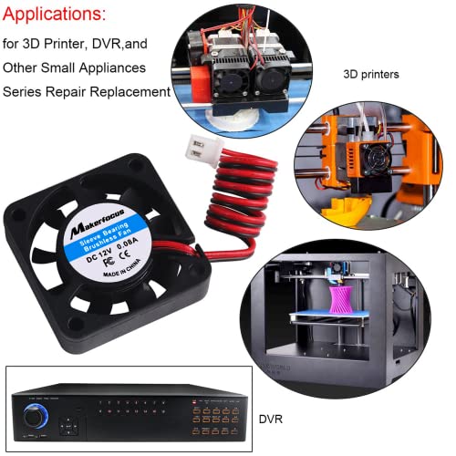 Makerfocus 4Pcs 3D Printer Fan 12V, 40Mm 12 Volt Fan 0.08A Dc Mini Quiet Cooling Fan 40X40X10Mm With 28Cm Cable For 3D Printer, Dvr And Other Small Appliances Series Repair Replacement #TOP3