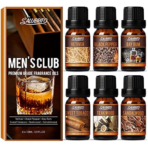 SALUBRITO Essential Oils Gift Set for Men, Natural Essential Oils for Diffusers for Home, Premium Fragrance Oils Set - Sandalwood, Teakwood, Sweet Tobacco, Bay Rum, Black Pepper, Vetiver Cover