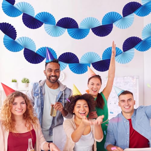 Image of 3 Pack Blue Paper Fans Garland 15.6ft Colorful Background Ceiling Hanging Decorations Paper Garland Decorations Set for Birthday Party Supplies 3D Blue Party Decoration