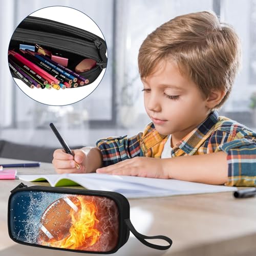 Image of TILYTADLY Large Pencil Case for Boys - American Football Boys Pencil Pouch with Zipper Compartments - Big Capacity Pen Box Pen Bag Organizer with Keychain for Kids Teens School