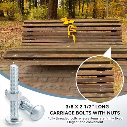 Image of Yaocom 75 Pack 3 /8 x 2 1 /2 inch Long Carriage Bolts with Nuts, Galvanized Steel