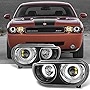 AKKON - For 2008 2009 2010 2011 2012 2013 Dodge Challenger Black CCFL Halogen Projector Headlights LH + RH Pair