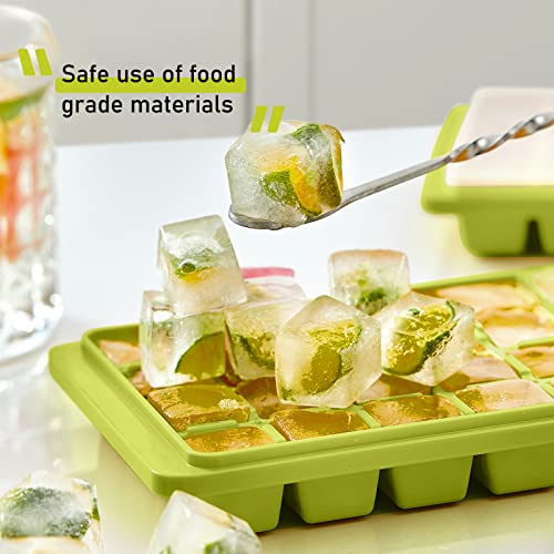 Ice Cube Tray With Large Bin And Lid, 64 Cubes, 2 Pack Easy Release Ice Cube Mold, Green #TOP2