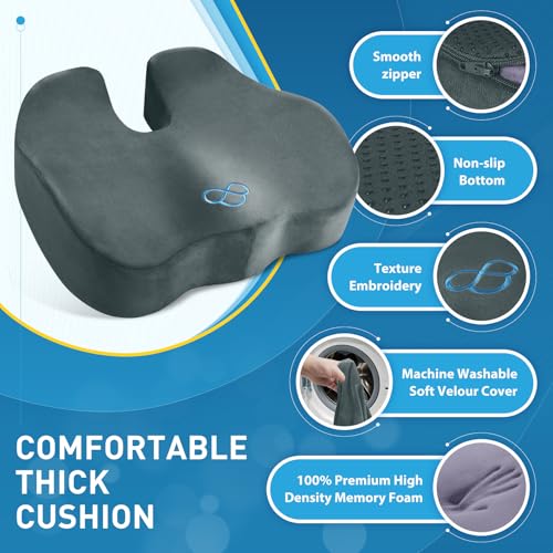 Image of BlissTrends Seat Cushion,Thick Memory Foam Cushions for Office Chair, Car Seat, Airplane, Relieving Pressure Tailbone Sciatica Back Pain for Office Workers, Car Drivers 4.7in Thick DarkGreen