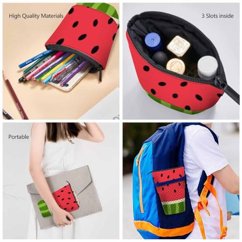 Image of Swono Watermelon Slices Pencil Holder Seeds Skin Texture Stand Up Pencil Case Organizer Pencil Pouch Makeup Bag Gift Red