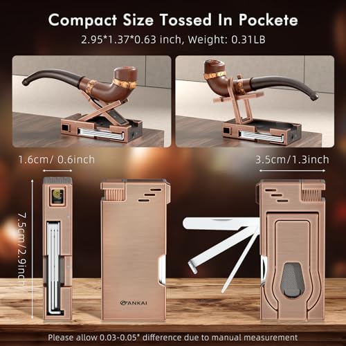 FANKAI Pipe Lighter with Pipe Stand, 3 in 1 Cleaner Tools, Refillable Butane Lighter with Angled Soft Flame, Pipe Lighters for Smoking, Pipe Gift for Father's Day,Christmas Day (Bronze) - Image 2