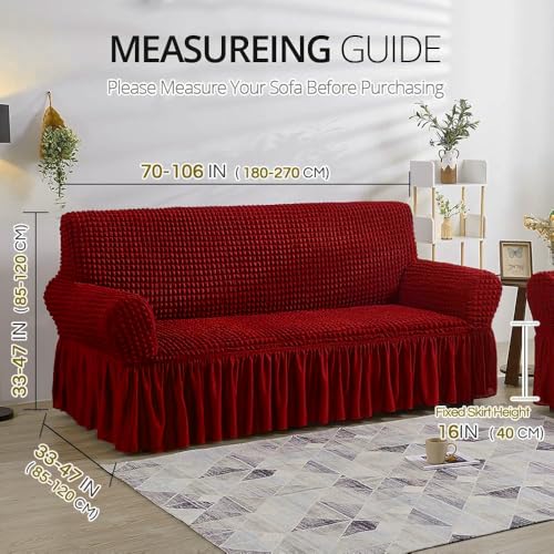 Image of Bails Sofa Cover 5 Seater Fully Covered | Sofa Cover l Shape 7 Seater Fully Covered | Sofa Cover 5 Seater Set | Elastic Bubble Fabric with Frill Sofa Protector Cover (Red, 5 Seater (3+1+1))