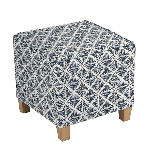 HomePop Small Square Storage Ottoman with Lift-Off Top, Blue Geometric