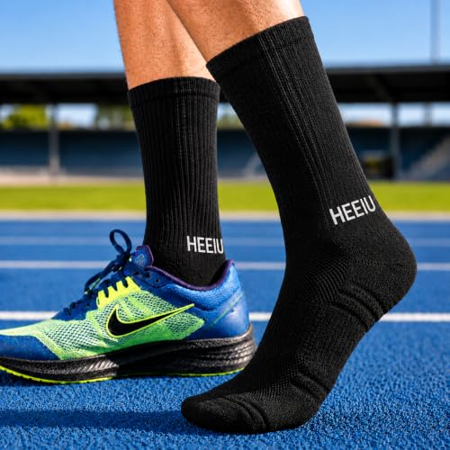 Image of HEELIUM Bamboo Athletic Crew Socks for Men & Women | 3X Tougher & Durable, Ultra Soft & Blister Resistant | Perfect for Gym, Sports & Long Distance Running