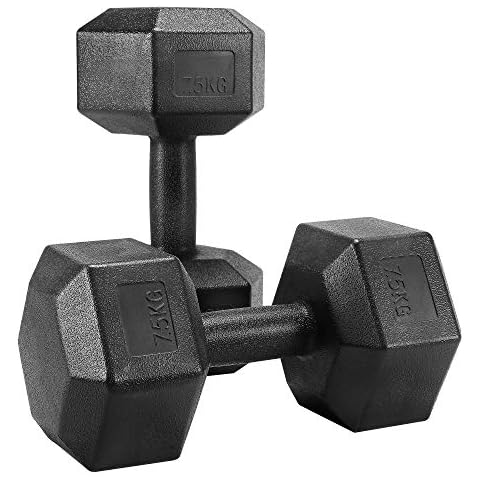 Yaheetech 2 Stück Hantel Set 7,5 Kg Kurzhanteln Gummi Hexagon Hanteln Gewichte Training Cover