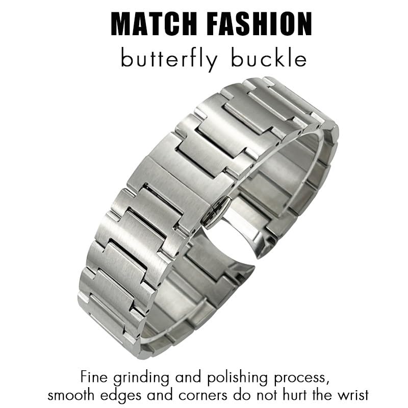 Bracelet de montre incurvé en acier massif argenté pour Mido M021 - 4
