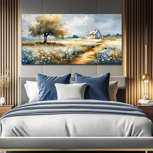 FUHAIHUA Canvas Wall Art For Living Room Large Wall Decor For Bedroom Modern Office Decorations Pastoral Pictures Scenery Watercolour Wall Paintings Artwork Farmhouse Home Decor Mural 24x48 In