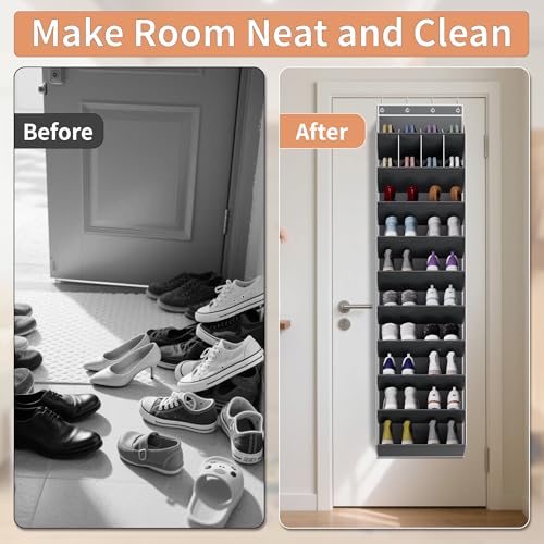 KYEVIS 10-Tier Large Size Over the Door Shoe Organizer, 20 Pairs Hanging Shoe Rack for Closet with Deep Pockets, Space-Saving Storage for Sneakers, Boots Heels (Grey) by KYEVIS - Used condition - US$12.55