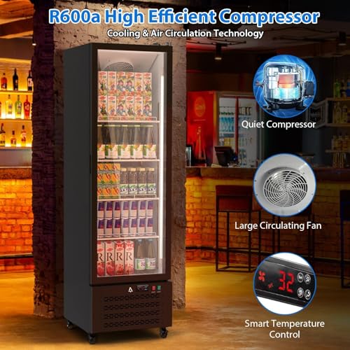 Image of Commercial Display Refrigerator, 17.6 Cu.Ft Beverage Cooler with Glass Door, LED Lighting, 5 Shelves, Merchandiser Fridge for Restaurant, Bar, Cafe, Convenience Store