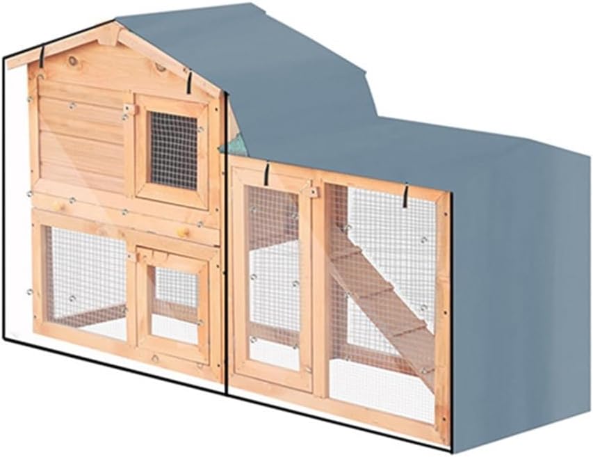 Triangle Rabbit Hutch Cover, Outdoor Guinea Pig Cage Protector, Heavy Duty 210D Oxford Cloth, Windproof Dust Cover with Clear Front Folding, Weather Resistant S(grey 180x52x86cm)