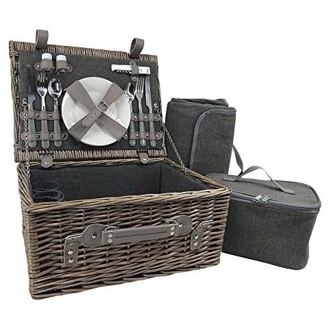 Red Hamper 2 Person Grey Tweed Wicker Fitted Picnic Basket Cover