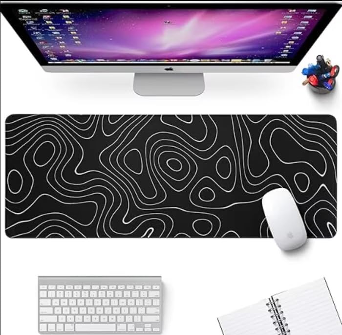 Image of Saco XXL Gaming Mouse Pad for PC - Large Desk Mat 900x400x3mm, Extended Non-Slip Rubber Base, Waterproof Surface, Topographics Design, Big Keyboard Mouse Pad for Office & Home Setup