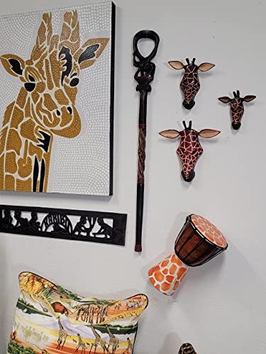 African Wood Decorative Walking Stick (Hand Made In Kenya) (Elephant Lion Black) #TOP4